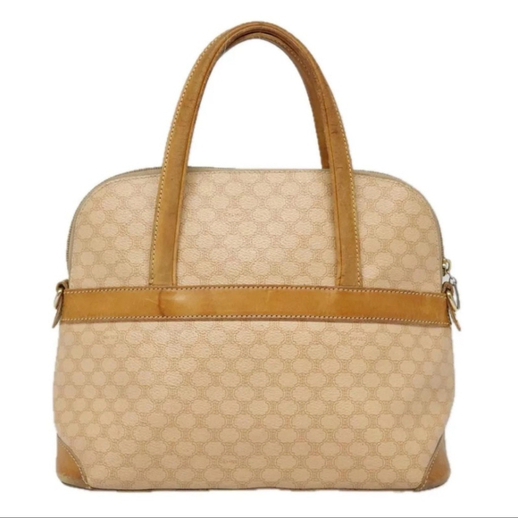 CELINE Macadam Canvas Hand Bag PVC Leather Beige Gold Auth - Picture 1 of 8